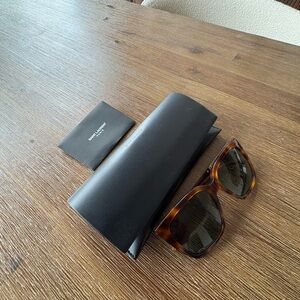 Saint Laurent Tortoiseshell Sunglasses with Black Lenses